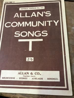 Allan's Community Songs Brown and Cream cover - 39 pages, 43 songs and musical arrangements