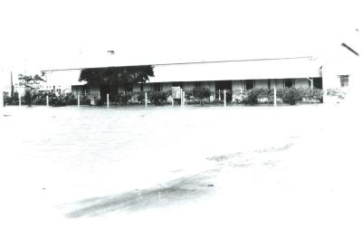 Black and White photograph.  Kellerberrin Railway Barracks on the corner of Leake and Bedford Streets during 1963 flood