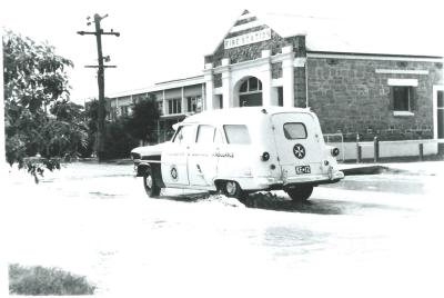 Black and White photograph.  Kellerberrin Floods.  Kellerberrin Fire Station and Town Hall, Ripper St