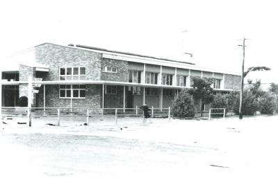 Black and White photograph.  Kellerberrin Floods.  Kellerberrin Town Hall, corner of Massingham and Ripper Streets