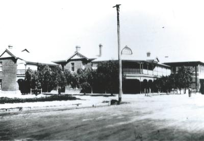 Black and White photograph.  Kellerberrin Hotel.  Stuart Patterson Licensee.