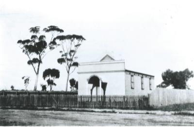 Black and White photograph.  Masonic Lodge, Hinckley Street, Kellerberrin Building moved from Sandstone