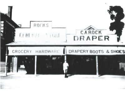Black and White photograph.  Rocks General Store and Draper.  Massingham Street, Kellerberrin
