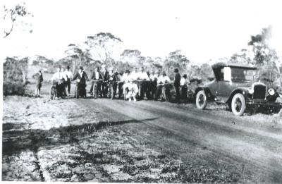 Black and White photograph.  Kellerberrin Motor Cycle Club - Road Competition