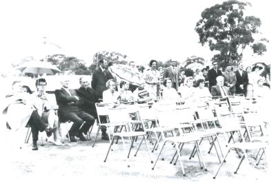 Black and White photograph.  The opening of the new extensions at Kellerberrin Hotel