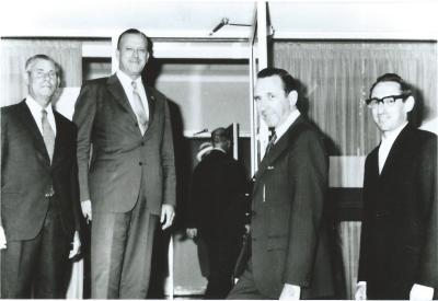 Black and White photograph.  Opening of Kellerberrin Hospital Extensions L-R Ross Raston, Ray McPharlain, Ron Davies