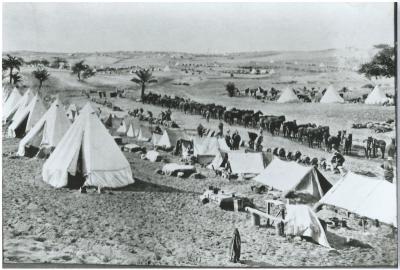 Black and White photograph.  Rest camp of the Australian Light Horse at Belah World War I
