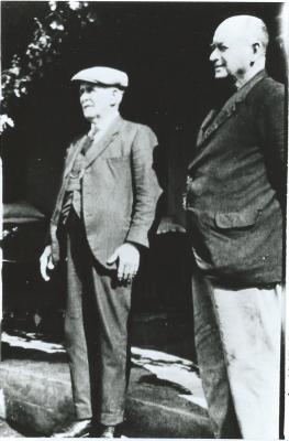 Black and White photograph. H H Paynter and Mr Henderson at Badgetopping