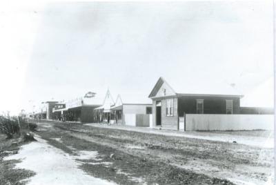 Black and White photograph.  McCabe's store and Agricultural Bank, Massingham Street, Kellerberrin