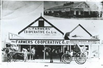 Black and White photograph.  Kellerberrin Farmers Coop - Massingham St, Kellerberrin