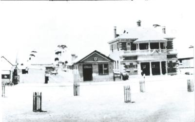 Black and White photograph.  Massingham Street, Kellerberrin.  Agricultural Bank, Kellerberrin Post Office