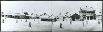 Black and White photograph.  Kellerberrin Farmers Co-op, Agricultural Bank, Kellerberrin Post Office.  Massingham St