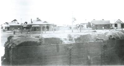 Black and white photograph.  View of  Doodlakine from railway yard