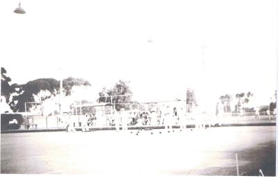 Black and White photograph.  Bowlers and tennis players Kellerberrin