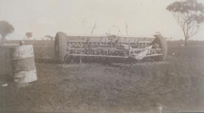 Black and White photograph.  Sunshine combine seeder - Bennett Family Farm Daadenning Creek