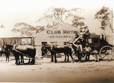 Black and White photograph.  Club Hotel Cue