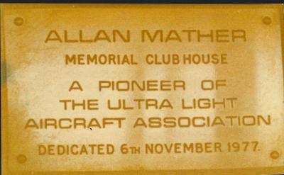 Black and White photograph. Photograph of Memorial Plaque - Allan Mather killed in light aircraft crash.