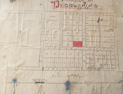 Hand drawn Map of Doodlakine by Mr  E F Taylor formerly of "Wyroona" Doodlakine - 1909- 1947