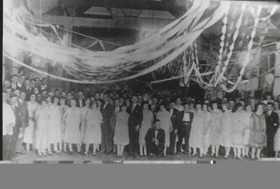 Black and White photograph.  Ball held at Henley's silent picture theatre