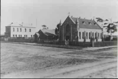 Black and White photograph.  St Joseph's Roman Catholic Church and Convent