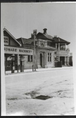 Black and White photograph.  Massingham St Bank of NSW and Post Office