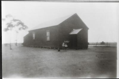 Black and White photograph.  Daadenning Creek Hall.  Florence and Keith Bennett