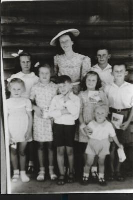 Black and white photograph.  Children attending Sunday School - Nicholls Pascoes and Johnstones