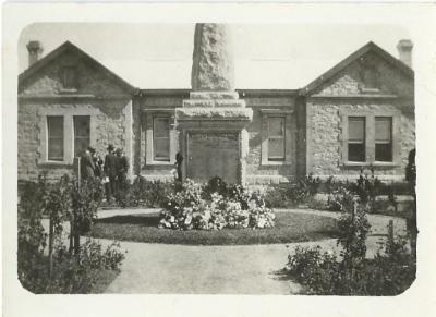 Black and White photo. Soldiers Memorial - Eastern Districts Memorial Hospital.  Moore Street Kellerberrin.