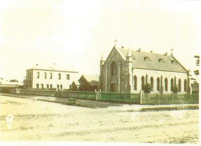 Black and White photograph of St Joseph's Catholic Church, school and Convent  1932