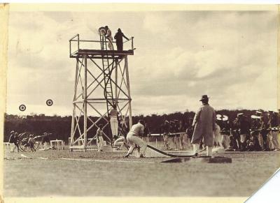 Black and White photograph 1929 Kellerberrin Fire Brigade Running Team.  Ladder event - George Gardiner top of ladder with Harold Smith behind