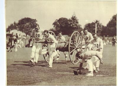 Black and White photograph 1929. Kellerberrin Fire Brigade Running Team. The winning run for Dennis Shield trophy Perth oval 1929