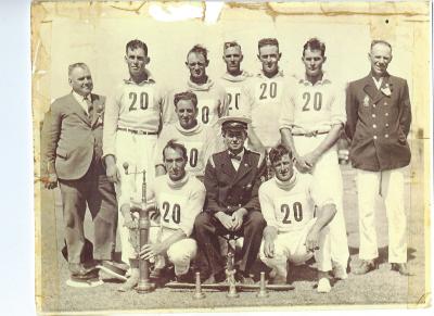 Black and White photograph.  The winning team.  Dennis Shield trophy 1929 Perth Oval