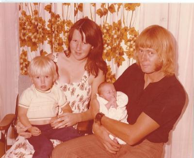 Colour photograph.  Judy Langford, Mark Langford and baby Nicole Langford