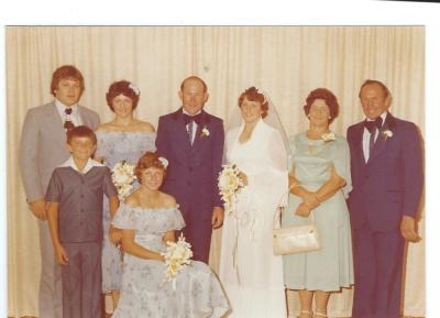 Colour photograph, 1970's.  Garry Johnson, Jenat Johnson, Dot Silver, Brian Silver, Wesley Silver, Bryonie Silver.