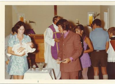 Colour photograph.  Joanne and David Smith.  Kellerberrin Co-op Manager 1970's