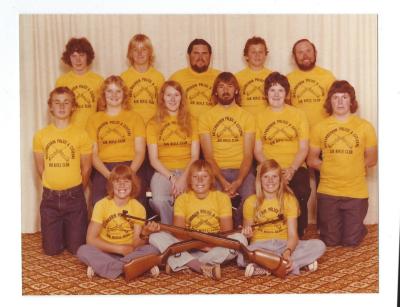 Colour photograph, Kellerberrin Police and Citizens Rifle Club in then late 1970's , Harry Watkins, Brian Stevens, Stephen Batchelor, Diane Warren, Mick Veljacich, Judy Morley, Bruce Forster, Stephen McWhirter, Sam Williams, Leanne McWhirter