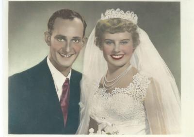 Colour enhanced photography of the wedding of Bill and Gloria Hall.  Gloria came to Kellerberrin as a hair dresser, Bill Hall worked at the Kellerberrin and Districts Club