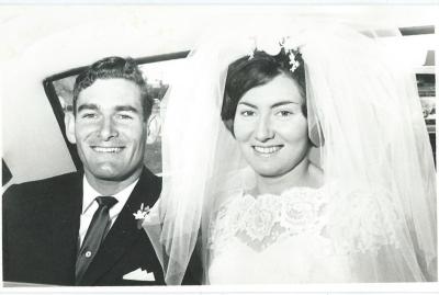 Black and white photograph.  Tony Alcock Malcolm Alcock, Edna Alcock, Edna's sister