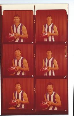 Colour photographs.  Norm Cox.   Norm Cox played football for Perth WAFL team - South Fremantle, later for Kellerberrin.  He also owned the Kellerberrin Newsagency with his wife Mal.  They also both belonged to popular Kellerberrin Band "The Farmers Sons"