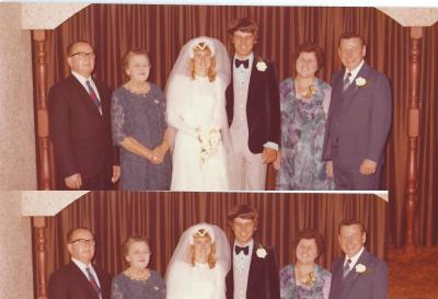 Wedding of Greg Harris and Terri Hall. ,                              , Terri Hall, Greg Harris, Audrey Harris, Len Harris 1970's