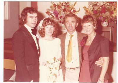 Colour photograph.  Wedding of Les Toovey and Cheryl Hobbs.  Les Toovey was a shearer in Kellerberrin