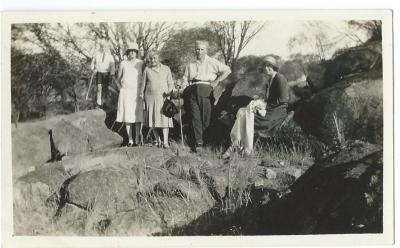 Black and White photograph.  Bill Nomnus, Kath Nomnus, Mrs Nomnus senion 1930