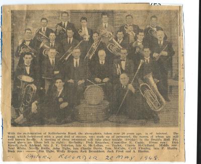 Newspaper Article and photograph. Eastern Recorder May 20 1948. Reformation of Kellerberrin Band and showing photograph of the Kellerberrin Band in 1920's