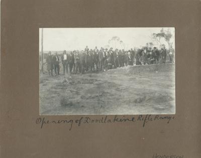 Black and White photograph.  Opening of Doodlakine Rifle Range