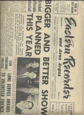 Complete edition of the Eastern Recorder Newspaper - 15 pages. Headlines include "Bigger and Better show planned this year" "Long Service Awards to volunteer fireman"