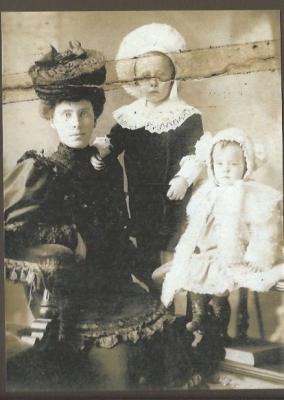 Black and White photograph.  Josephine O'Brien, Mrs Stuart Patterson's sister, with her children Richard and Margaret Marie Therese, taken either just before or after her move to Kellerberrin following the death of her husband John in 1906