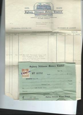 Hirers Contract.  9 November 1911 Statement of Account/receipt 2 December 1948 Insurance policy 31 October 1947