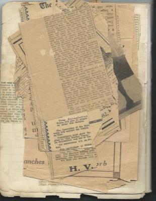 Exercise Book - cover missing various newspapers clippings relating to animal husbandry and food production