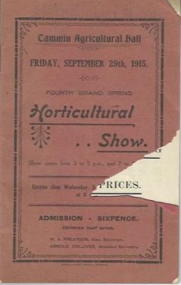Programme of Tammin Horticultural Show held at Tammin Agricultural Hall