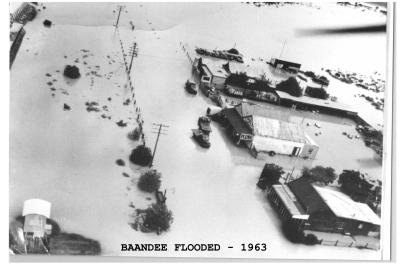 Black and White photograph.  Baandee flooded.